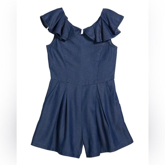 Habitual Girls Denim Chambray Romper Size 12 - Picture 1 of 5